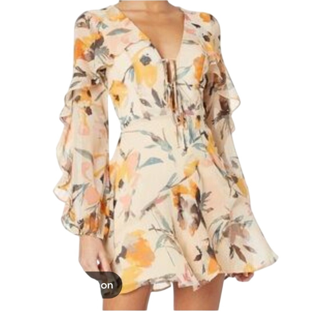 NWT BCBGeneration Womens Floral Ruffle Mini Dress Size 10 Open Back Cottagecore